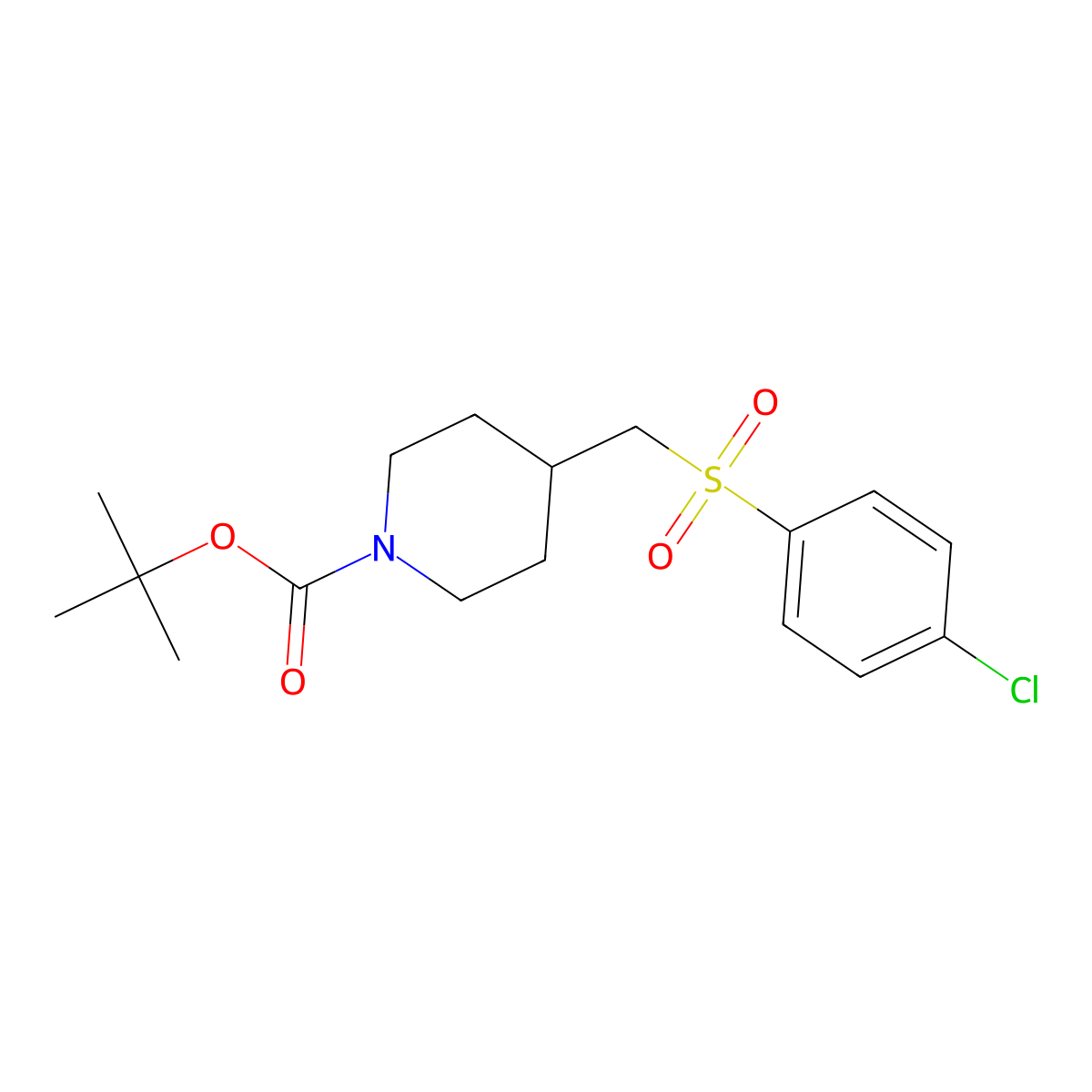 tert-Butyl 4-(((4-chlorophenyl)sulfonyl)methyl)piperidine-1-carboxylate molecular structure, CAS 1289388-56-2