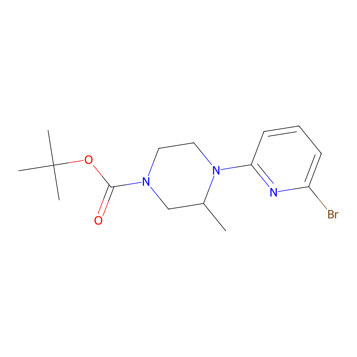 Tert-butyl 4-(6-bromopyridin-2-yl)-3-methylpiperazine-1-carboxylate molecular structure, CAS 1289388-57-3