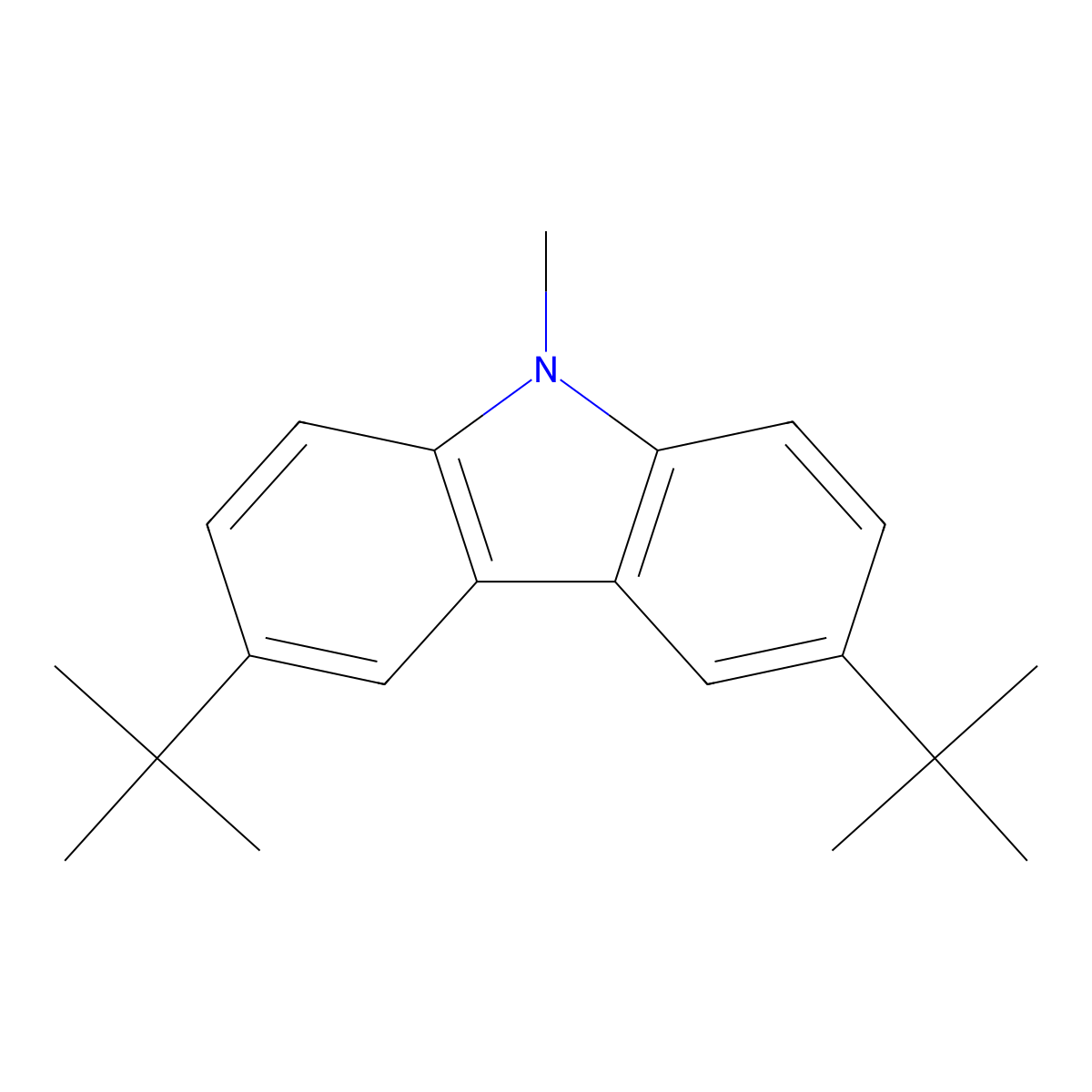3,6-di-tert-butyl-9-methyl-9H-carbazole molecular structure, CAS 128944-12-7