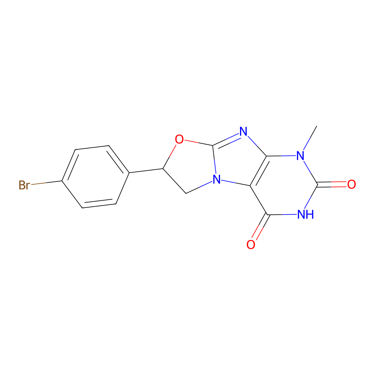 7-(4-bromophenyl)-1-methyl-6,7-dihydrooxazolo[2,3-f]purine-2,4(1H,3H)-dione molecular structure, CAS 128944-22-9