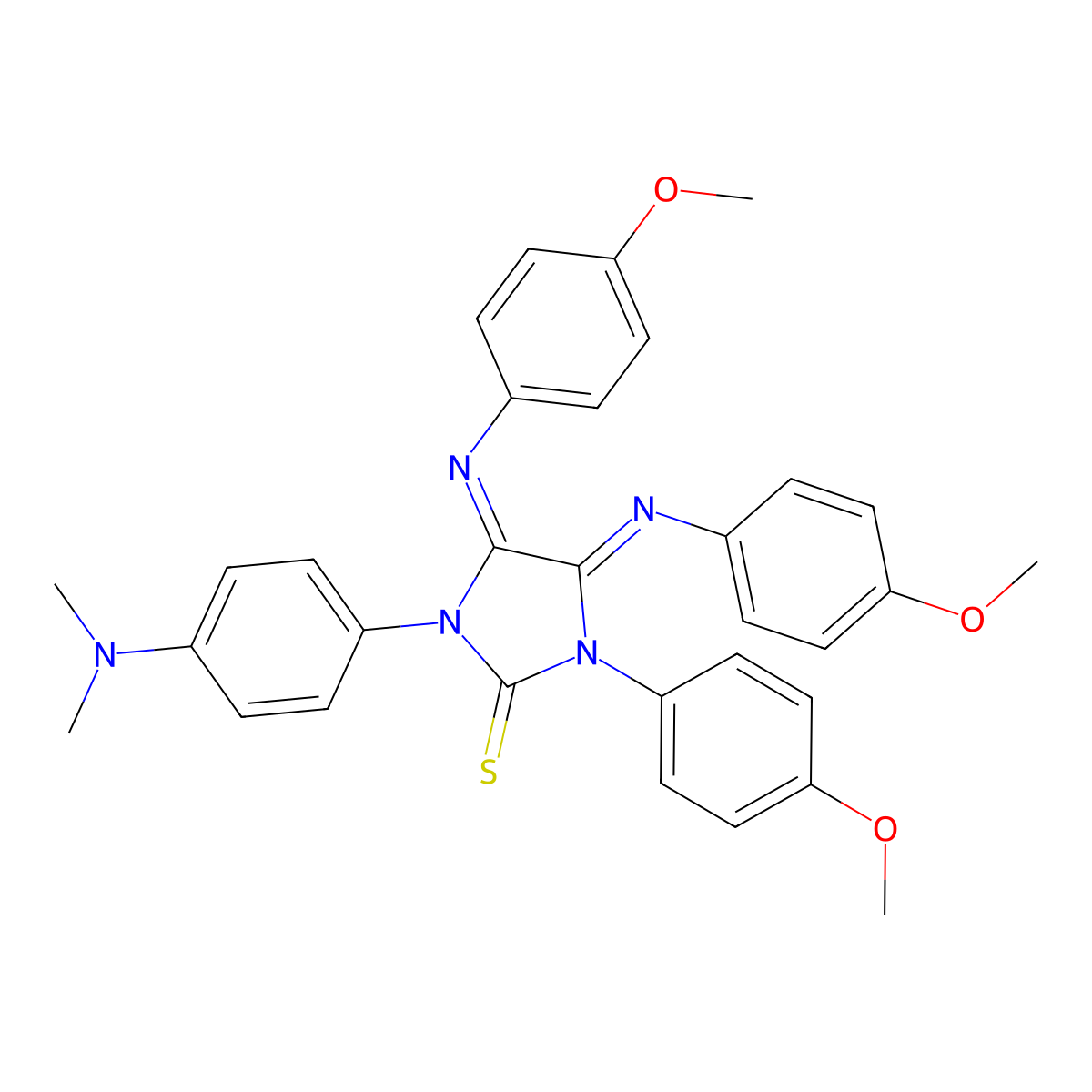 1-p-Anisyl-3-(N,N-dimethyl-p-aminophenyl)-4,5-bis(p-anisylimino)imidazolidin-2-thione molecular structure, CAS 128944-81-0