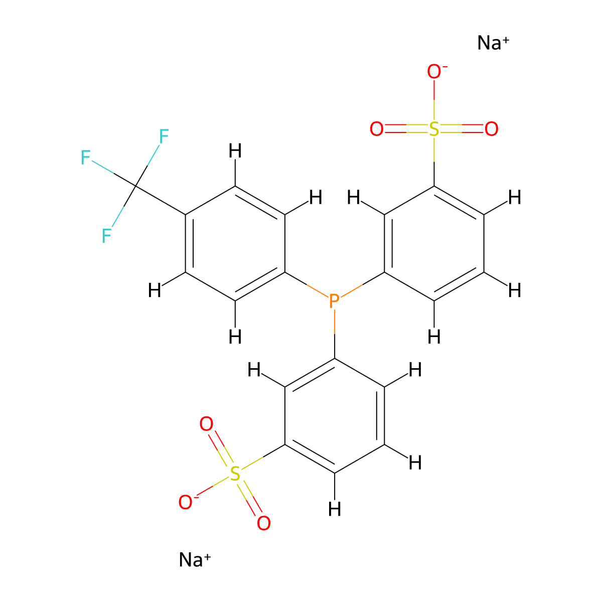 Bis(3-sulfonatophenyl)(4-trifluoromethylphenyl)phosphine disodium molecular structure, CAS 1289463-79-1