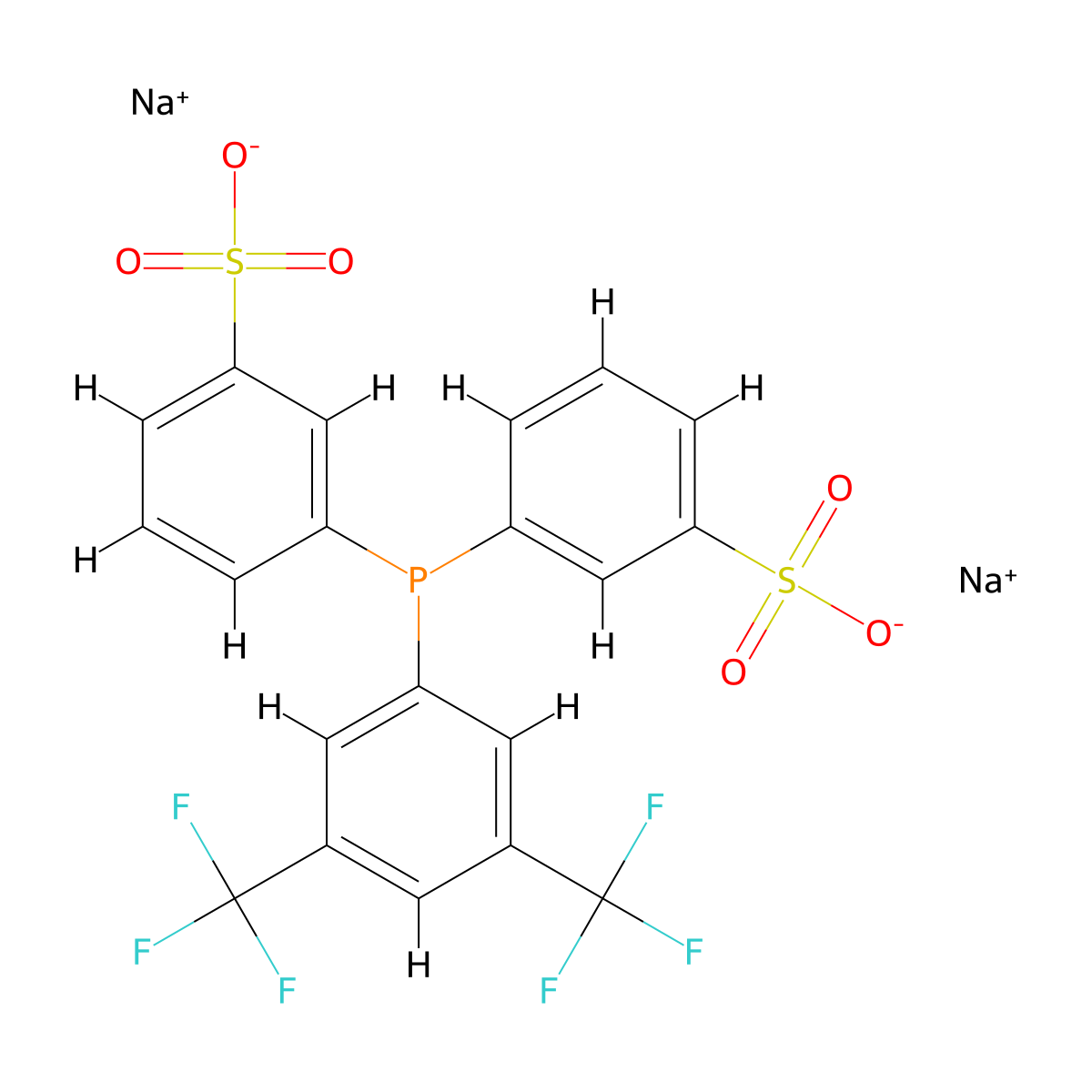 Bis(3-sulfonatophenyl)(3,5-di-trifluoromethylphenyl)phosphine, disodium salt molecular structure, CAS 1289463-82-6