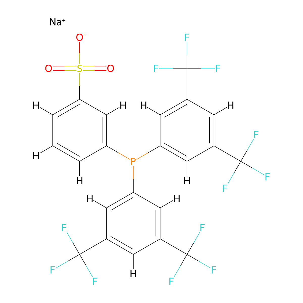 Sodium 3-(bis(3,5-bis(trifluoromethyl)phenyl)phosphaneyl)benzenesulfonate molecular structure, CAS 1289463-91-7