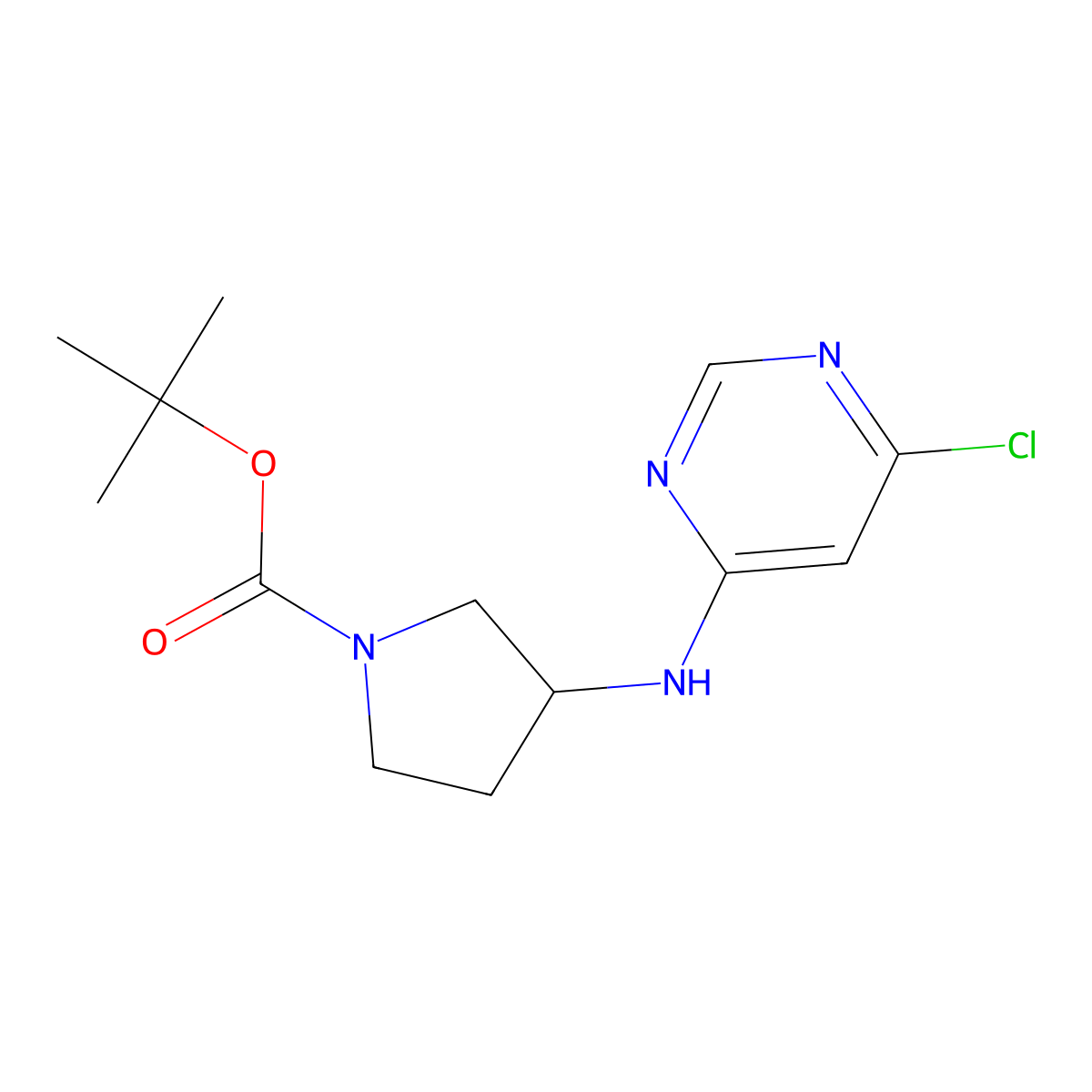 (S)-3-(6-Chloro-pyrimidin-4-ylamino)-pyrrolidine-1-carboxylic acid tert-butyl ester molecular structure, CAS 1289585-01-8