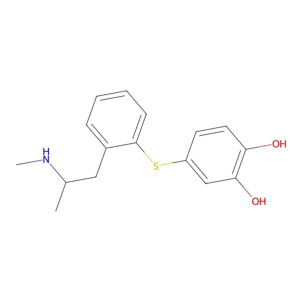 1,2-Benzenediol, 4-((2-(2-(methylamino)propyl)phenyl)thio)- molecular structure, CAS 128959-11-5