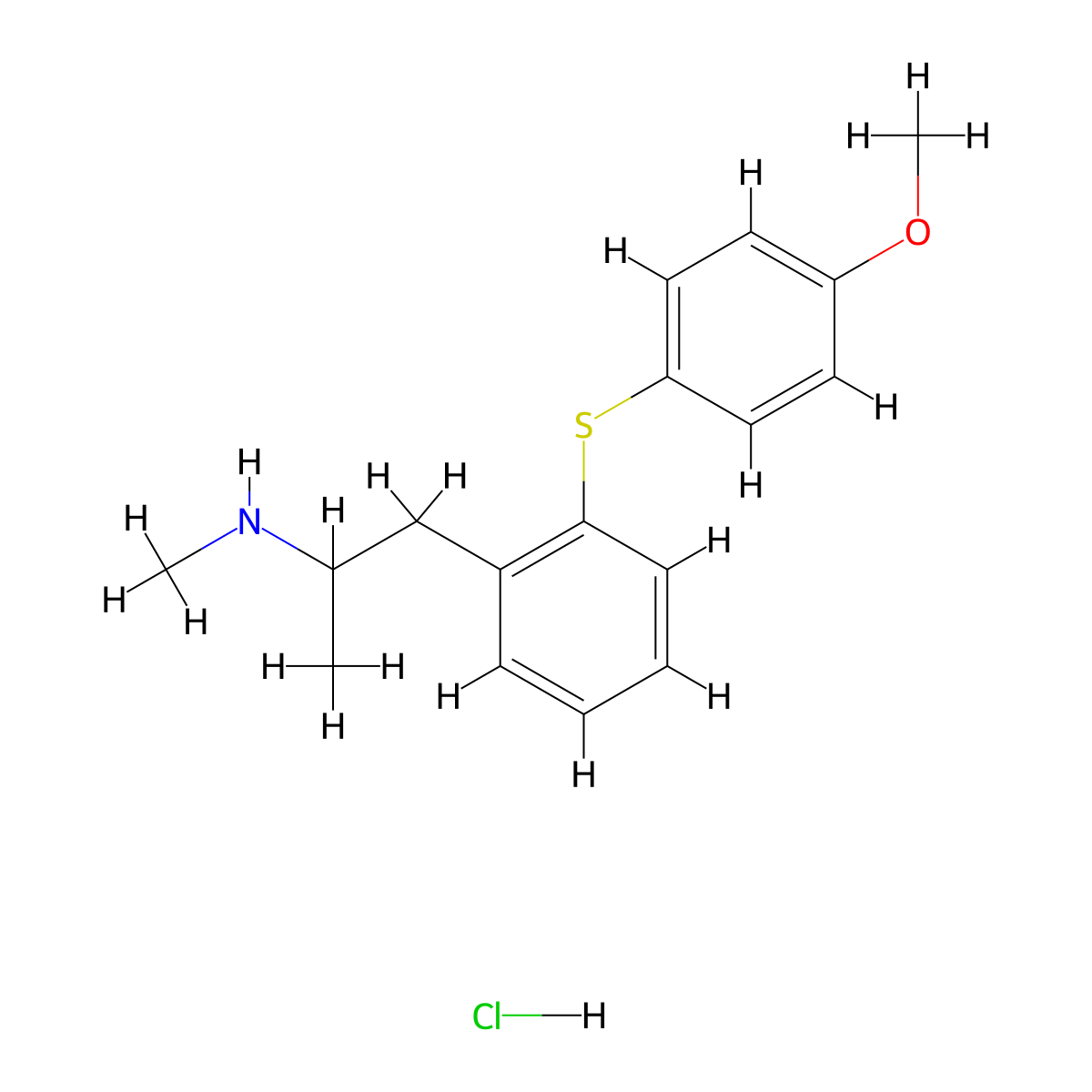 Benzeneethanamine, 2-((4-methoxyphenyl)thio)-N,alpha-dimethyl-, hydrochloride molecular structure, CAS 128959-25-1