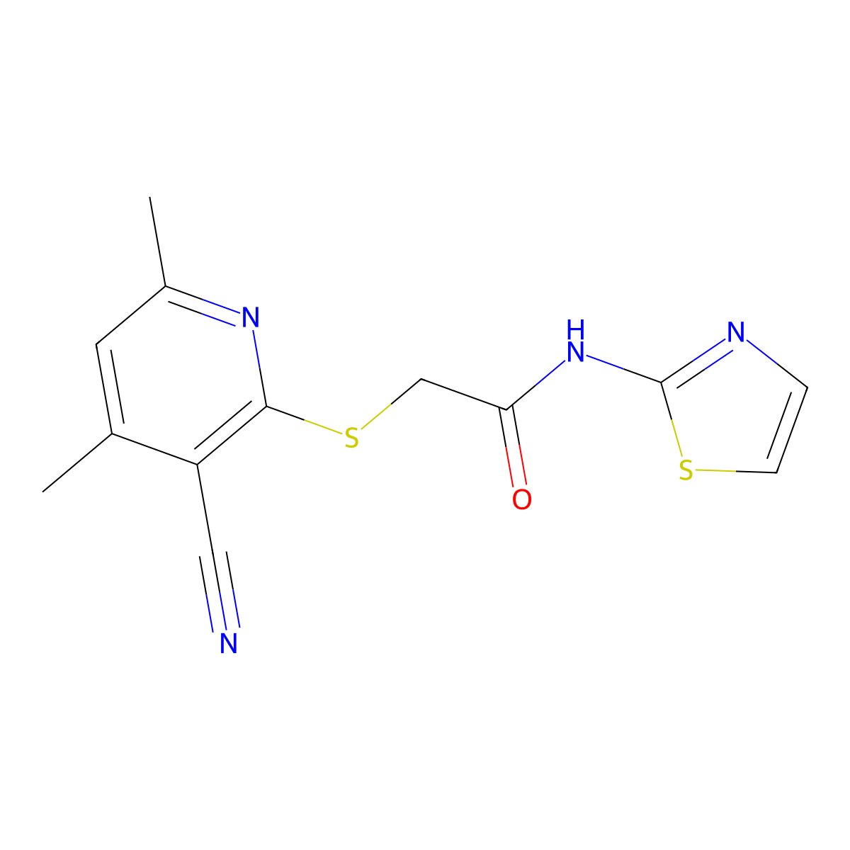 2-(3-Cyano-4,6-dimethyl-pyridin-2-ylsulfanyl)-N-thiazol-2-yl-acetamide molecular structure, CAS 128991-34-4