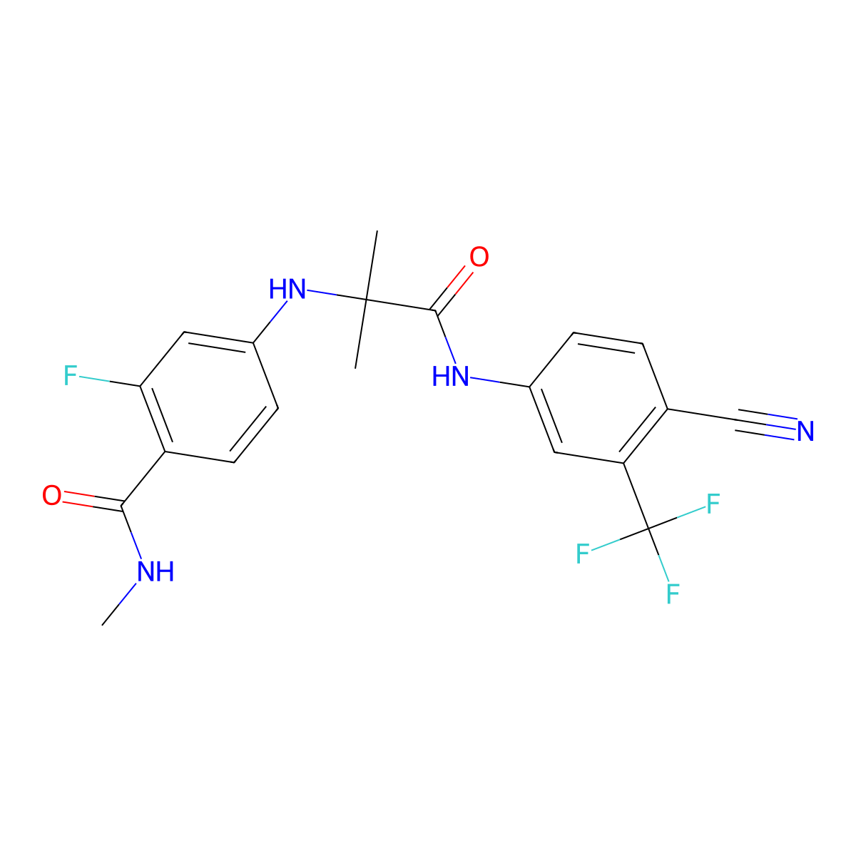 4-((1-((4-cyano-3-(trifluoromethyl)phenyl)amino)-2-methyl-1-oxopropan-2-yl)amino)-2-fluoro-N-methylbenzamide molecular structure, CAS 1289942-55-7