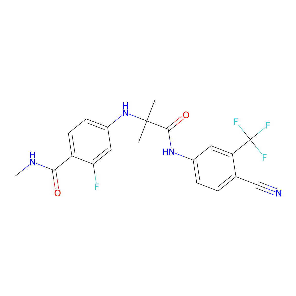 4-((1-((4-cyano-3-(trifluoromethyl)phenyl)amino)-2-methyl-1-oxopropan-2-yl)amino)-2-fluoro-N-methylbenzamide molecular structure, CAS 1289942-55-7