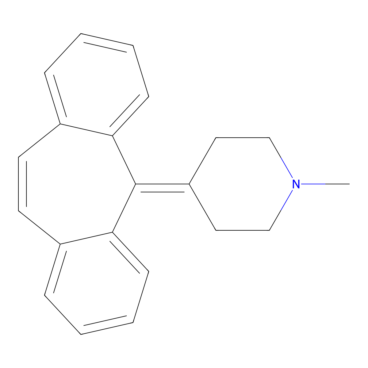 Cyproheptadine molecular structure, CAS 129-03-3