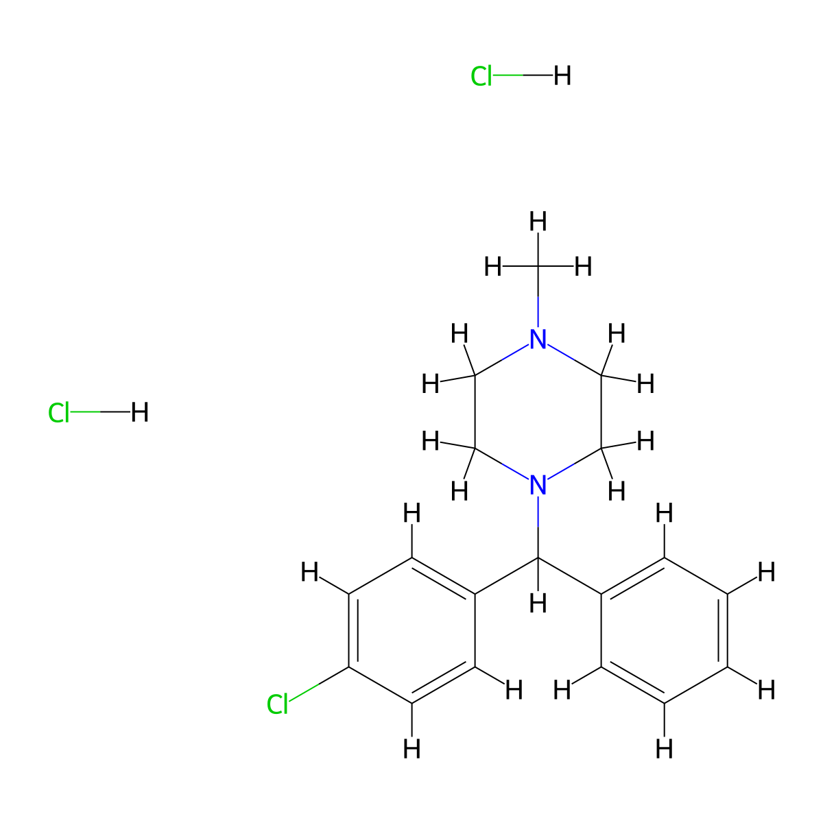 Piperazine, 1-((4-chlorophenyl)phenylmethyl)-4-methyl-, hydrochloride (1:2) molecular structure, CAS 129-71-5
