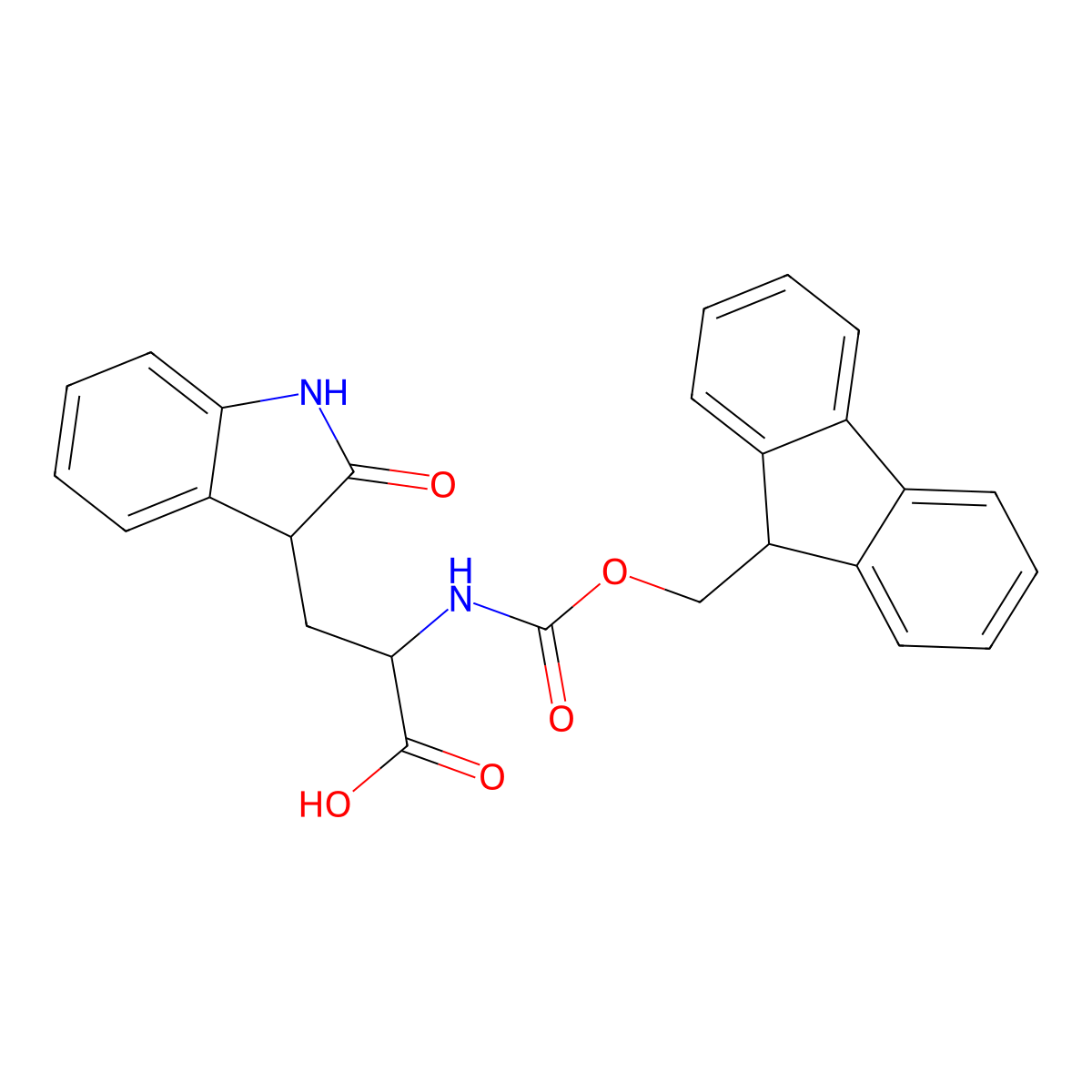 (2S)-2-((((9h-fluoren-9-yl)methoxy)carbonyl)amino)-3-(2-oxoindolin-3-yl)propanoic acid molecular structure, CAS 1290040-14-0