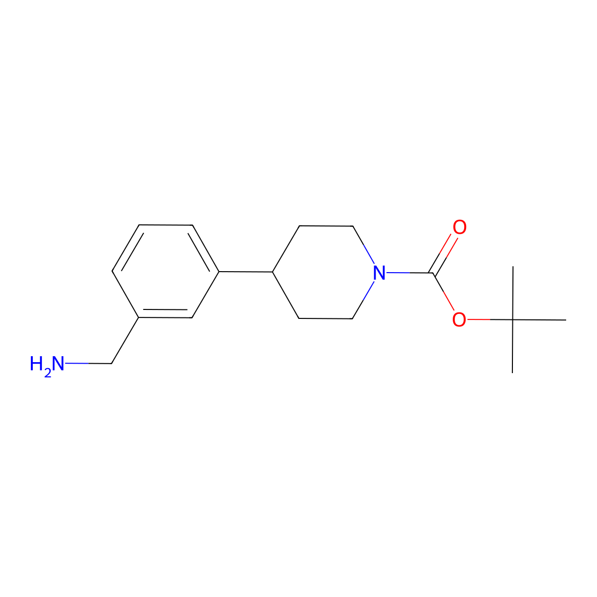 Tert-butyl 4-(3-(aminomethyl)phenyl)piperidine-1-carboxylate molecular structure, CAS 1290056-54-0