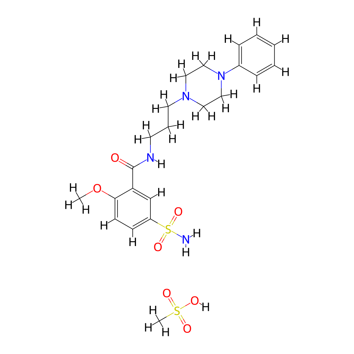 Benzamide, 5-(aminosulfonyl)-2-methoxy-N-(3-(4-phenyl-1-piperazinyl)propyl)-, monomethanesulfonate molecular structure, CAS 129010-89-5
