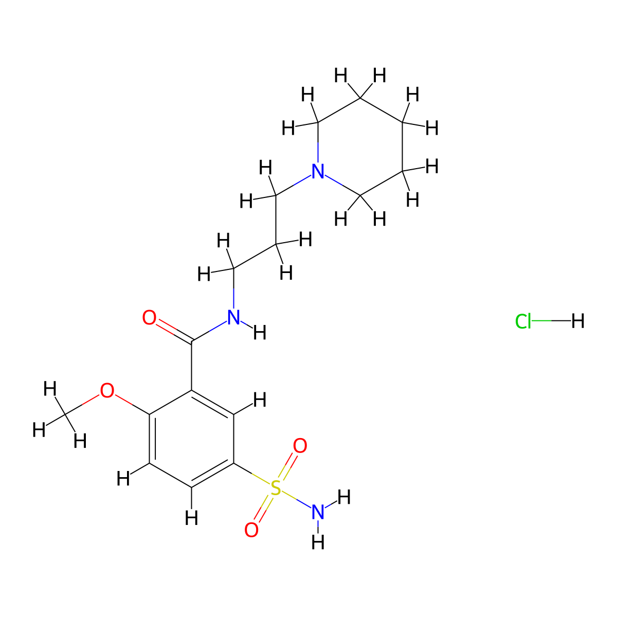 Benzamide, 5-(aminosulfonyl)-2-methoxy-N-(3-(1-piperidinyl)propyl)-, monohydrochloride molecular structure, CAS 129010-93-1