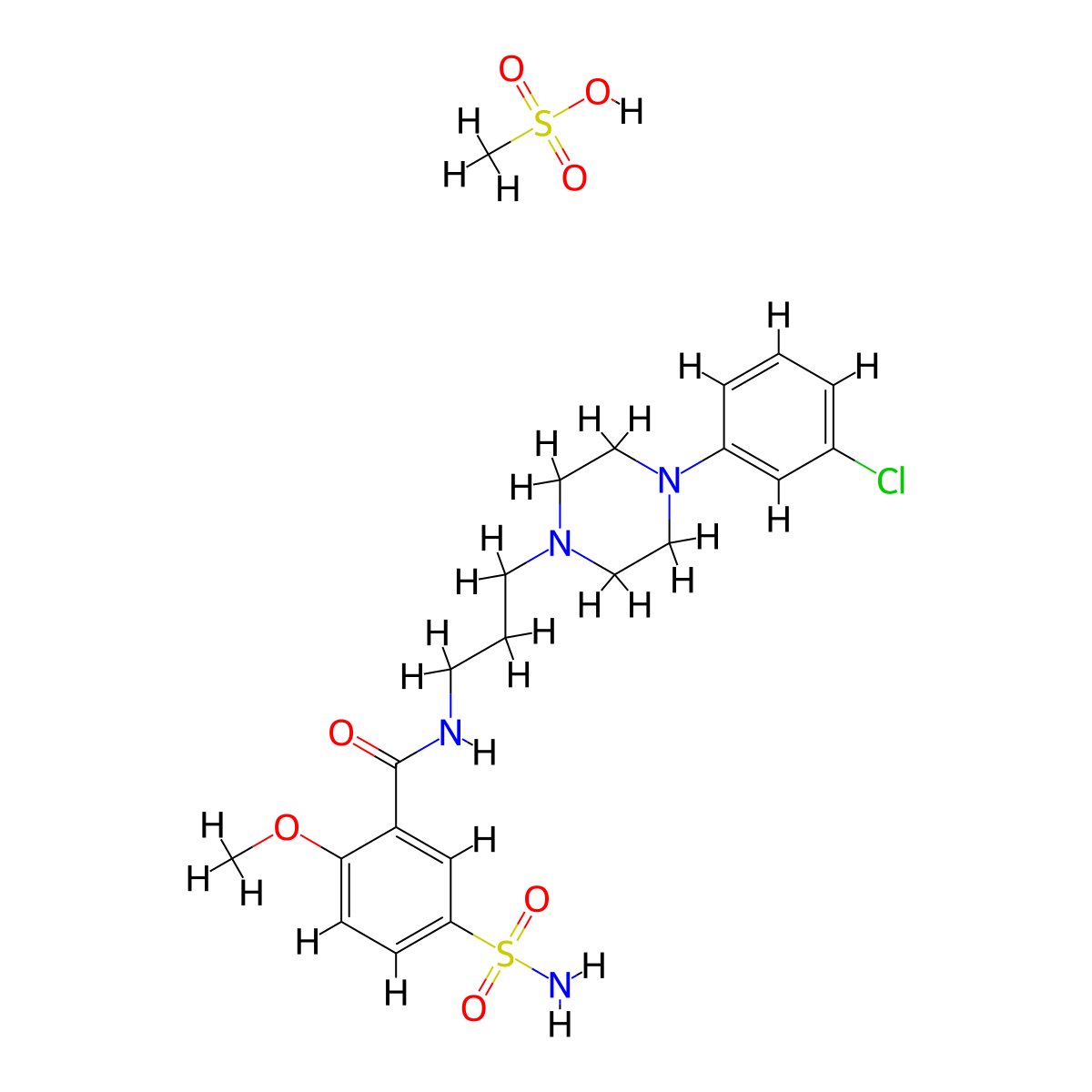 Benzamide, 5-(aminosulfonyl)-N-(3-(4-(3-chlorophenyl)-1-piperazinyl)propyl)-2-methoxy-, monomethanesulfonate molecular structure, CAS 129011-02-5