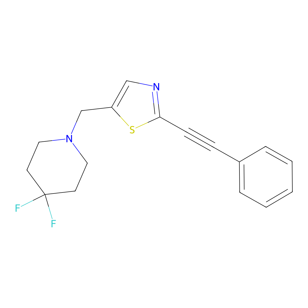 5-((4,4-Difluoropiperidin-1-yl)methyl)-2-(phenylethynyl)thiazole molecular structure, CAS 1290136-34-3