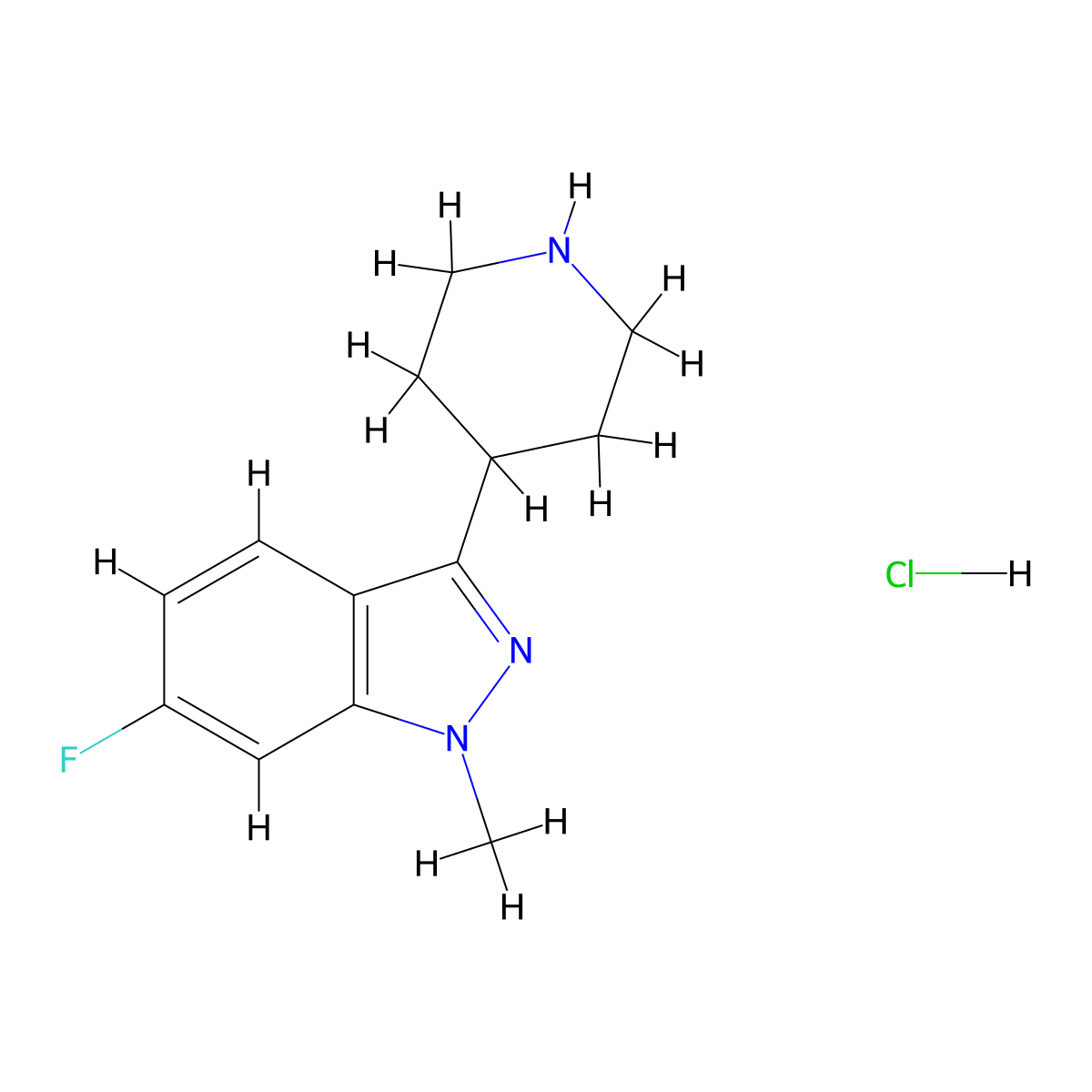 1H-Indazole, 6-fluoro-1-methyl-3-(4-piperidinyl)-, hydrochloride molecular structure, CAS 129014-50-2