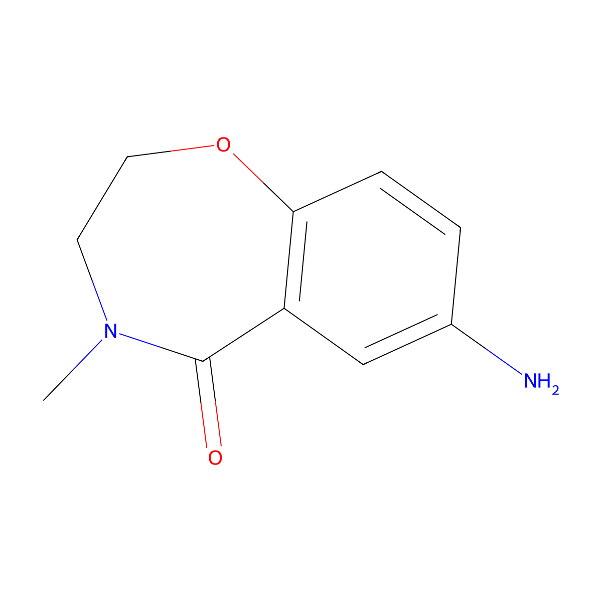7-amino-4-methyl-3,4-dihydro-1,4-benzoxazepin-5(2H)-one molecular structure, CAS 129018-77-5