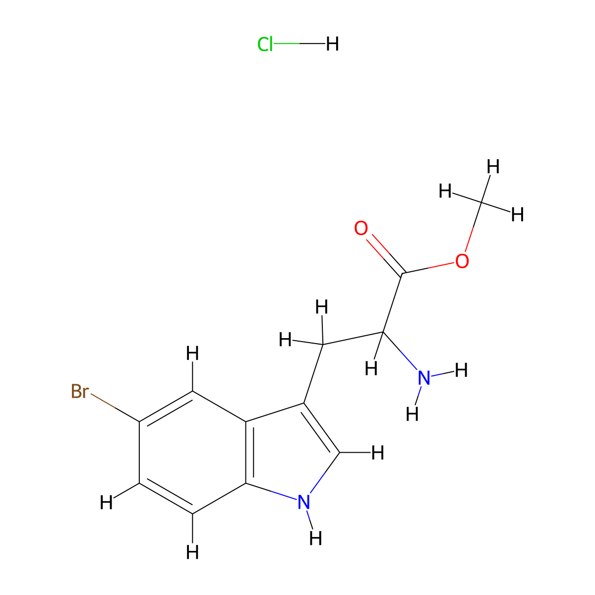 methyl 2-amino-3-(5-bromo-1H-indol-3-yl)propanoate hydrochloride molecular structure, CAS 129034-16-8