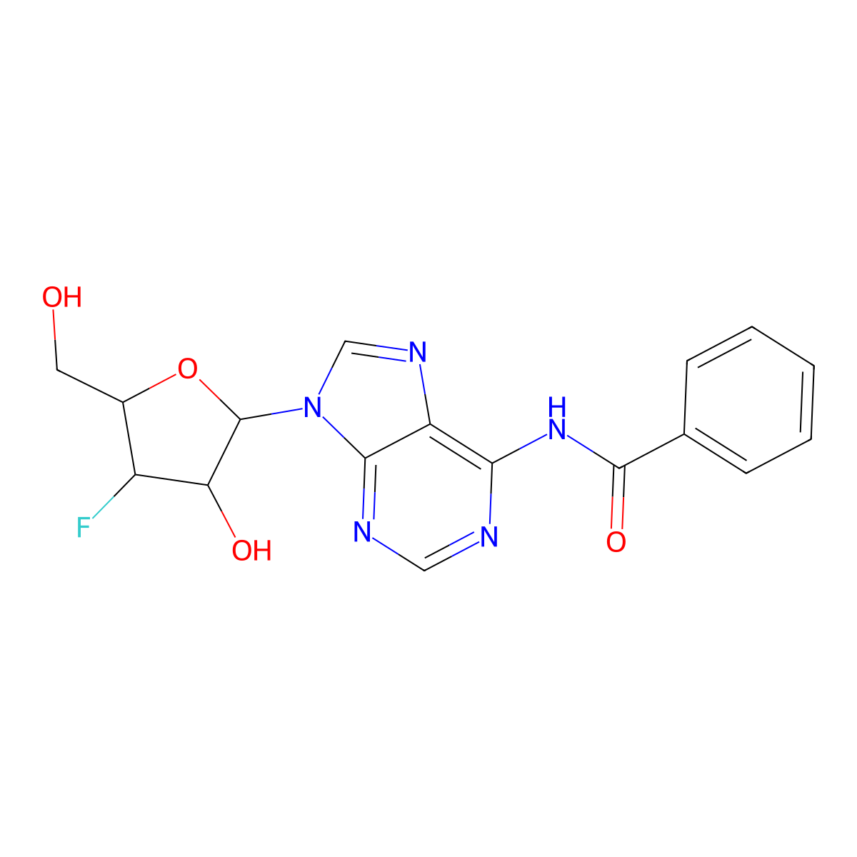 N-(9-((2R,3S,4S,5R)-4-Fluoro-3-hydroxy-5-(hydroxymethyl)tetrahydrofuran-2-yl)-9H-purin-6-yl)benzamide molecular structure, CAS 129054-67-7