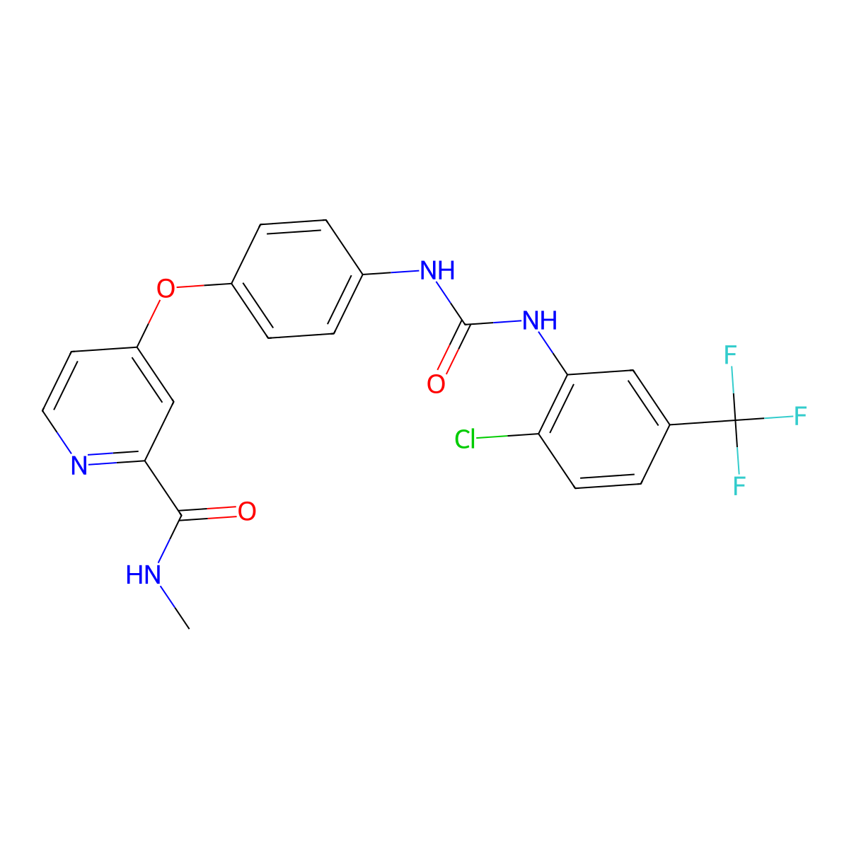 4-(4-(3-(2-chloro-5-(trifluoromethyl)phenyl)ureido)phenoxy)-N-methylpicolinamide molecular structure, CAS 1290546-48-3