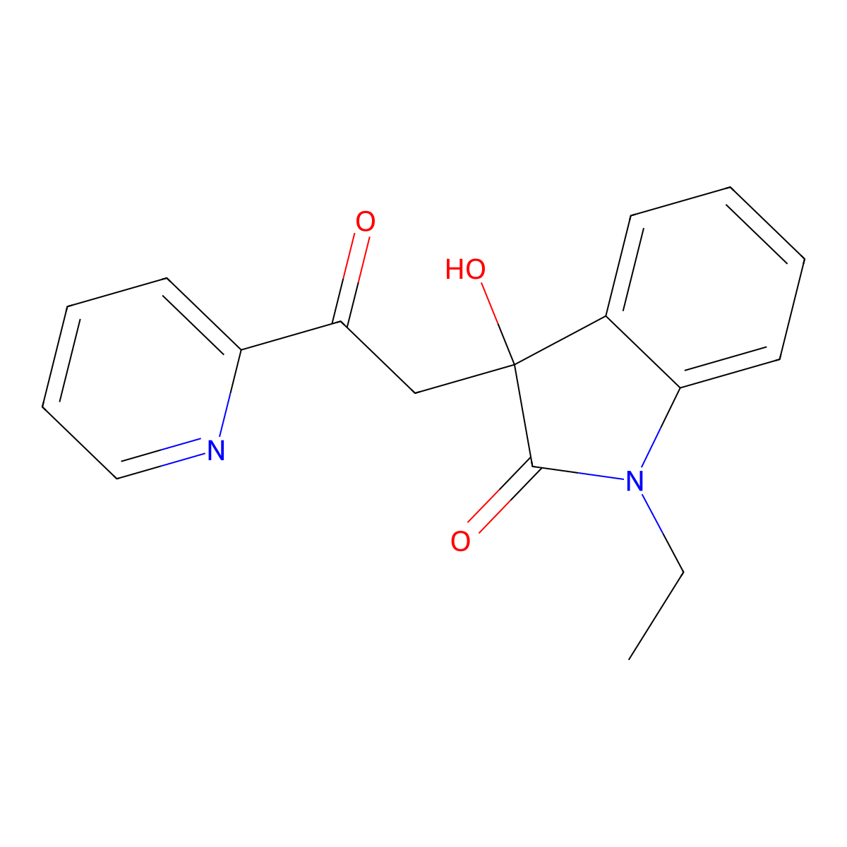 1-Ethyl-3-hydroxy-3-(2-oxo-2-pyridin-2-ylethyl)indol-2-one molecular structure, CAS 129055-69-2