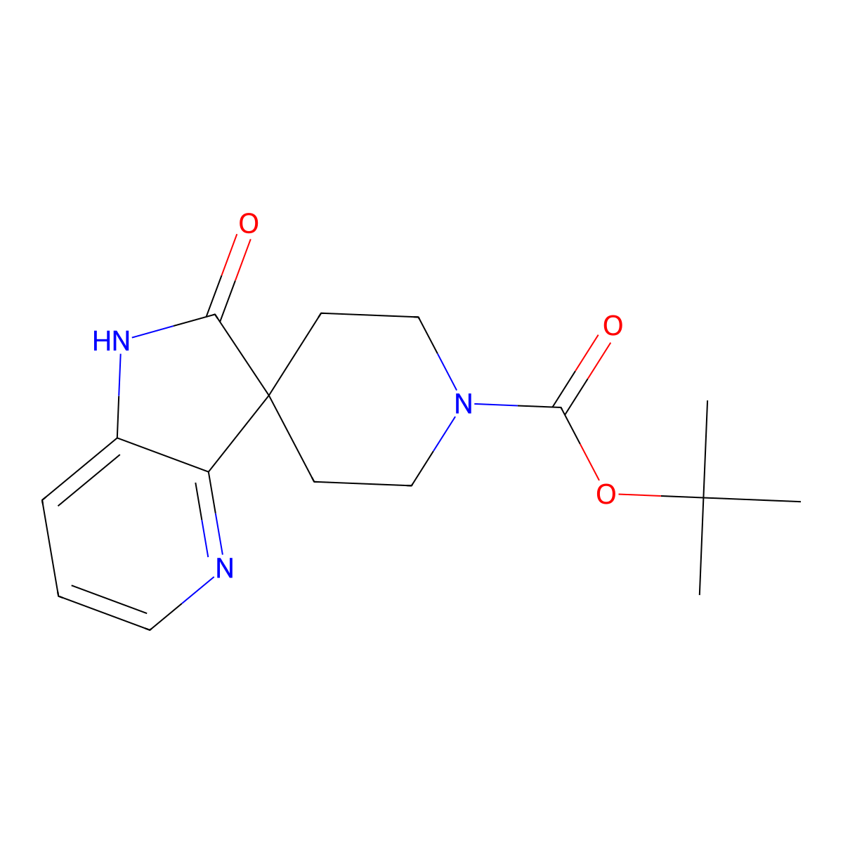 Spiro[piperidine-4,3'-[3H]pyrrolo[3,2-b]pyridine]-1-carboxylic acid, 1',2'-dihydro-2'-oxo-, 1,1-dimethylethyl ester molecular structure, CAS 1290625-80-7