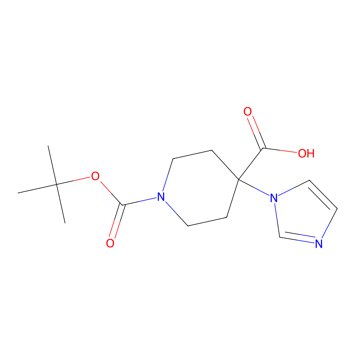 1-(tert-butoxycarbonyl)-4-(1H-imidazol-1-yl)piperidine-4-carboxylic acid molecular structure, CAS 1290625-93-2