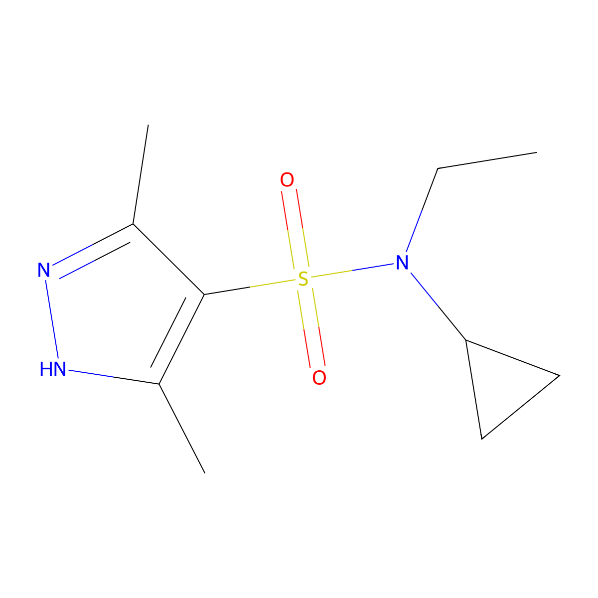 N-cyclopropyl-N-ethyl-3,5-dimethyl-1H-pyrazole-4-sulfonamide molecular structure, CAS 1290685-35-6