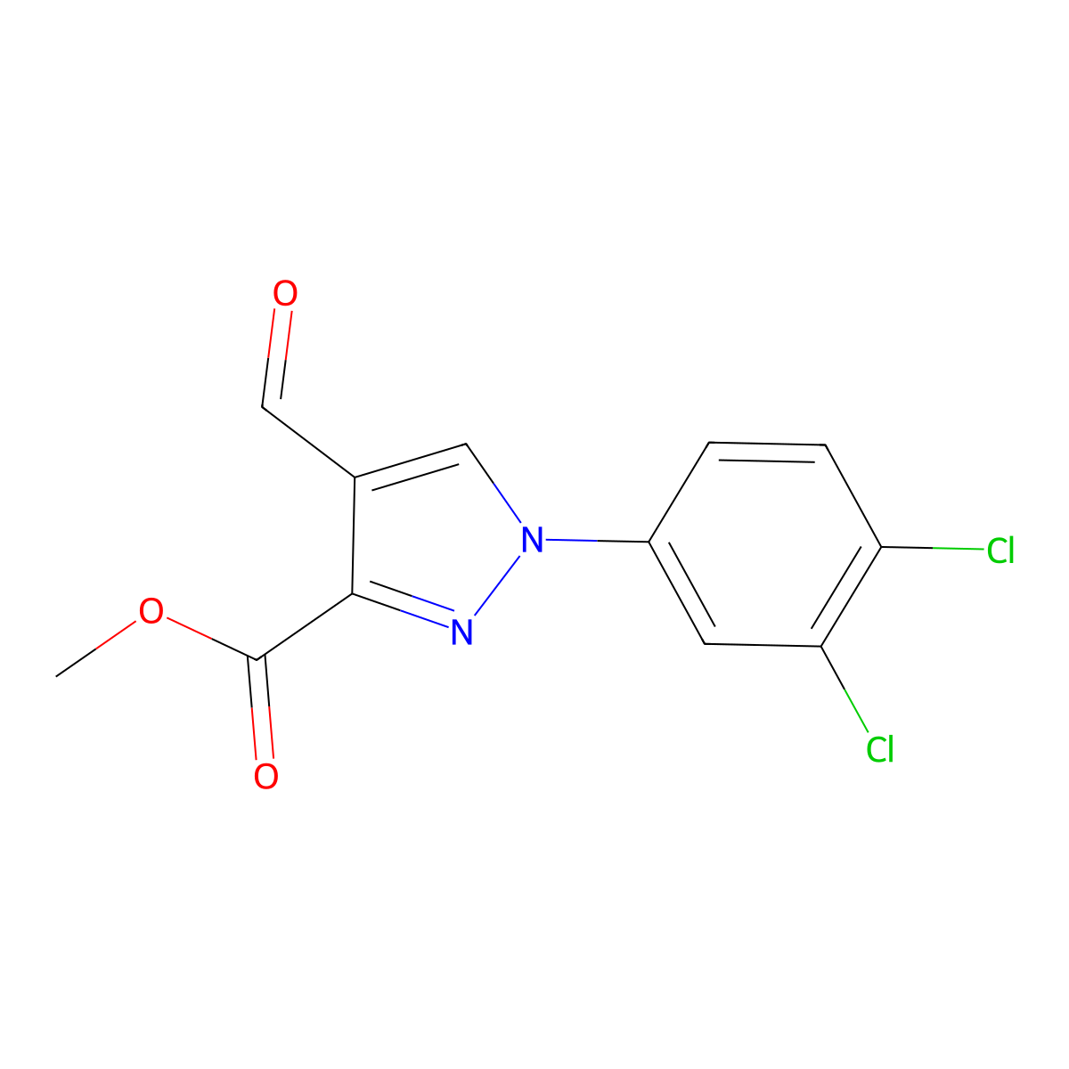 methyl 1-(3,4-dichlorophenyl)-4-formyl-1H-pyrazole-3-carboxylate molecular structure, CAS 1290710-37-0