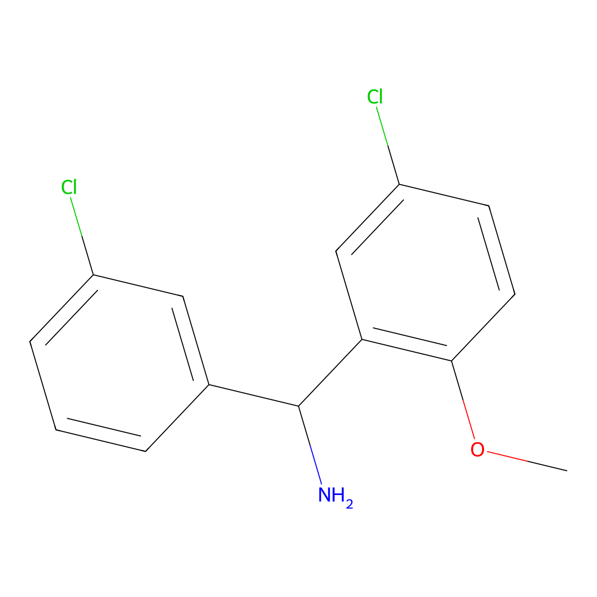 1-(5-Chloro-2-methoxyphenyl)-1-(3-chlorophenyl)methanamine molecular structure, CAS 1290731-58-6