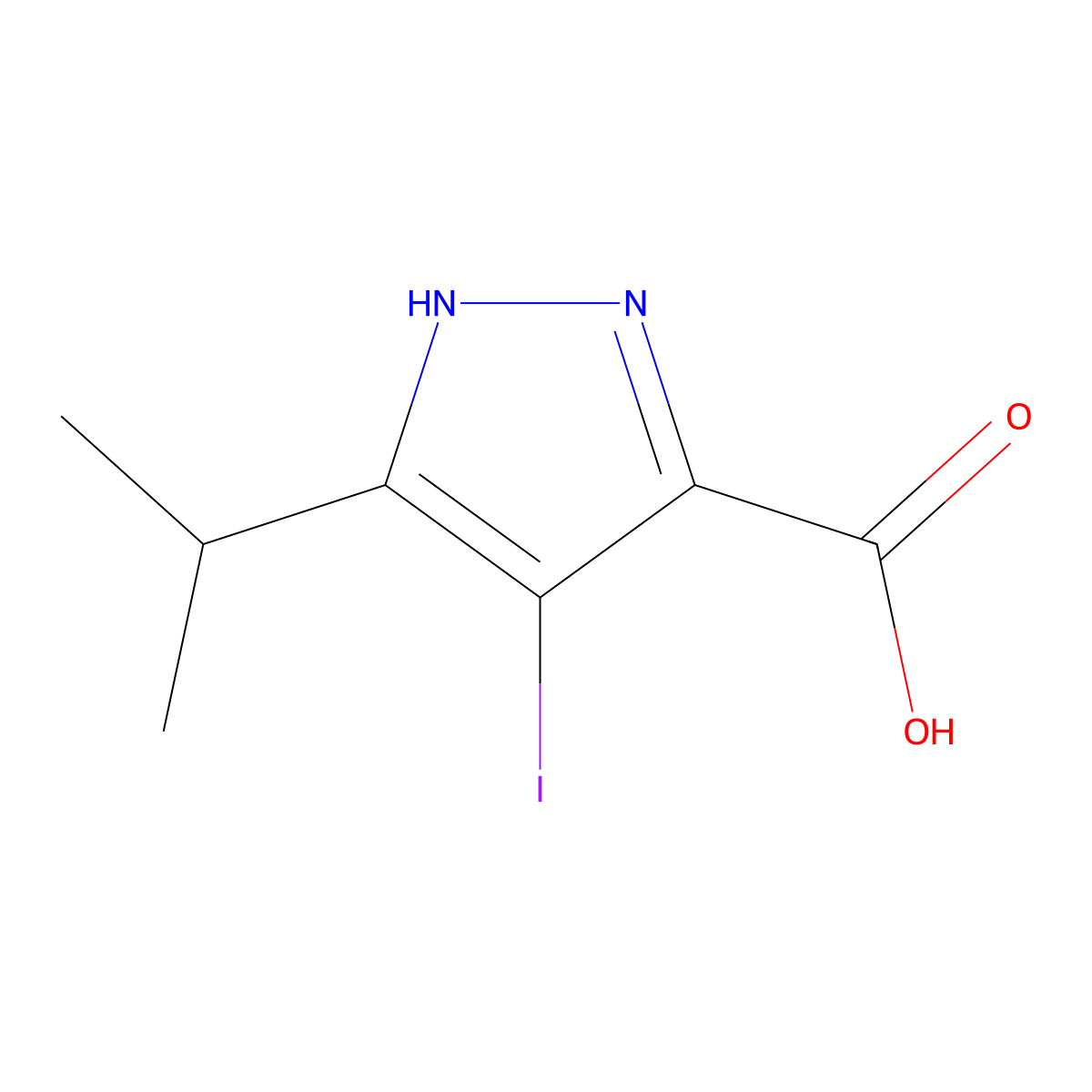 4-iodo-3-isopropyl-1H-pyrazole-5-carboxylic acid molecular structure, CAS 1290937-45-9