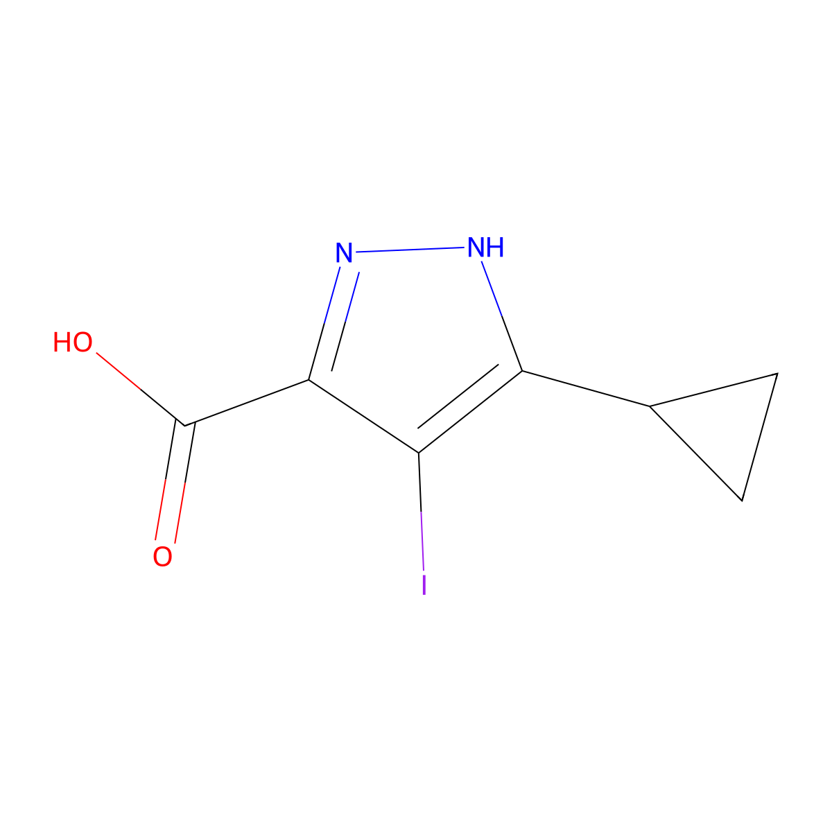 5-cyclopropyl-4-iodo-1H-pyrazole-3-carboxylic acid molecular structure, CAS 1290964-41-8
