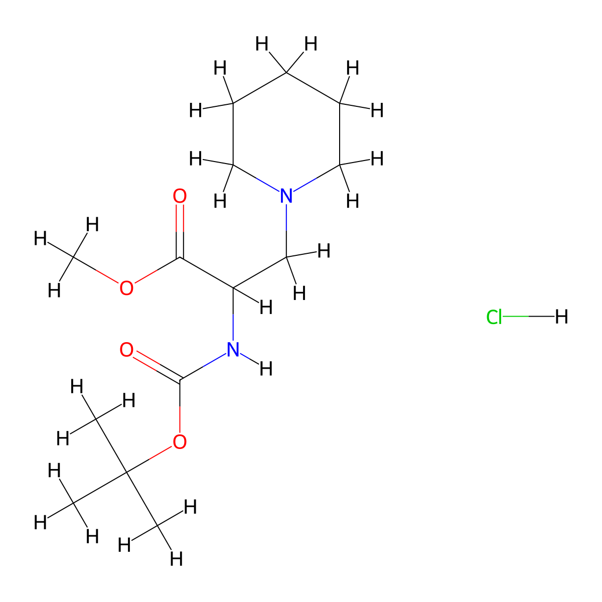 2-Tert-butoxycarbonylamino-3-piperidin-1-YL-propionic acid methyl ester; hydrochloride molecular structure, CAS 1290967-89-3