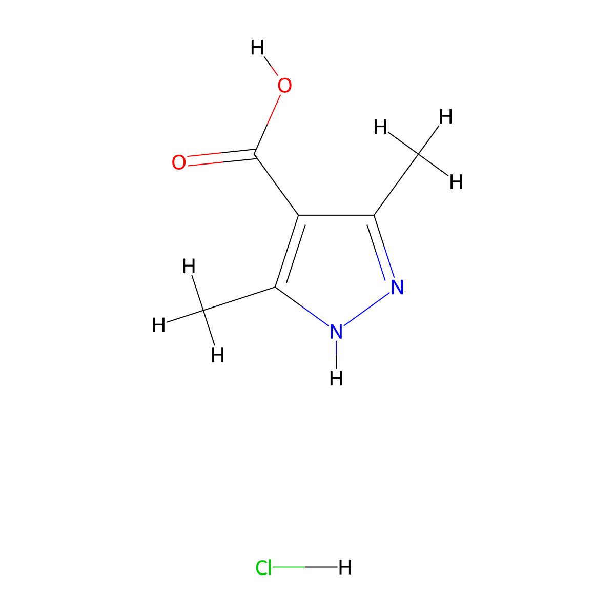 3,5-dimethyl-1H-pyrazole-4-carboxylic acid hydrochloride molecular structure, CAS 1290998-99-0