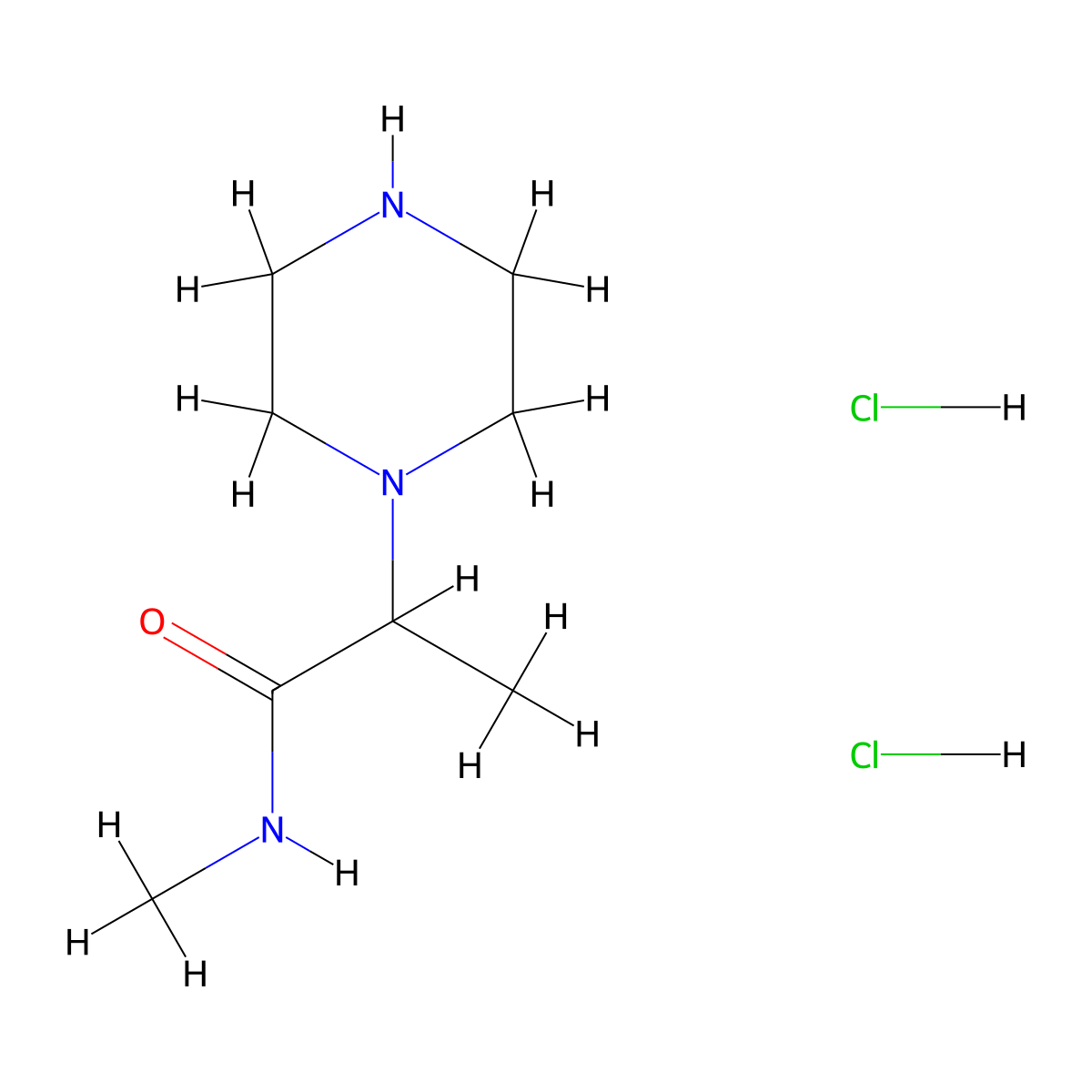 N-methyl-2-(piperazin-1-yl)propanamide dihydrochloride molecular structure, CAS 1290999-03-9