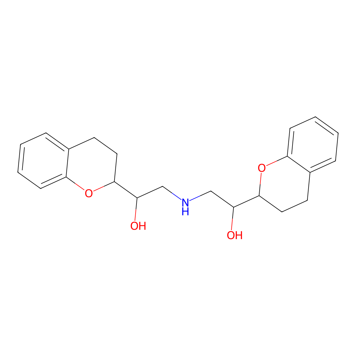 alpha,alpha'-(iminobis(methylene))bis(3,4-dihydro-2H-1-benzopyran-2-methanol) molecular structure, CAS 129101-33-3