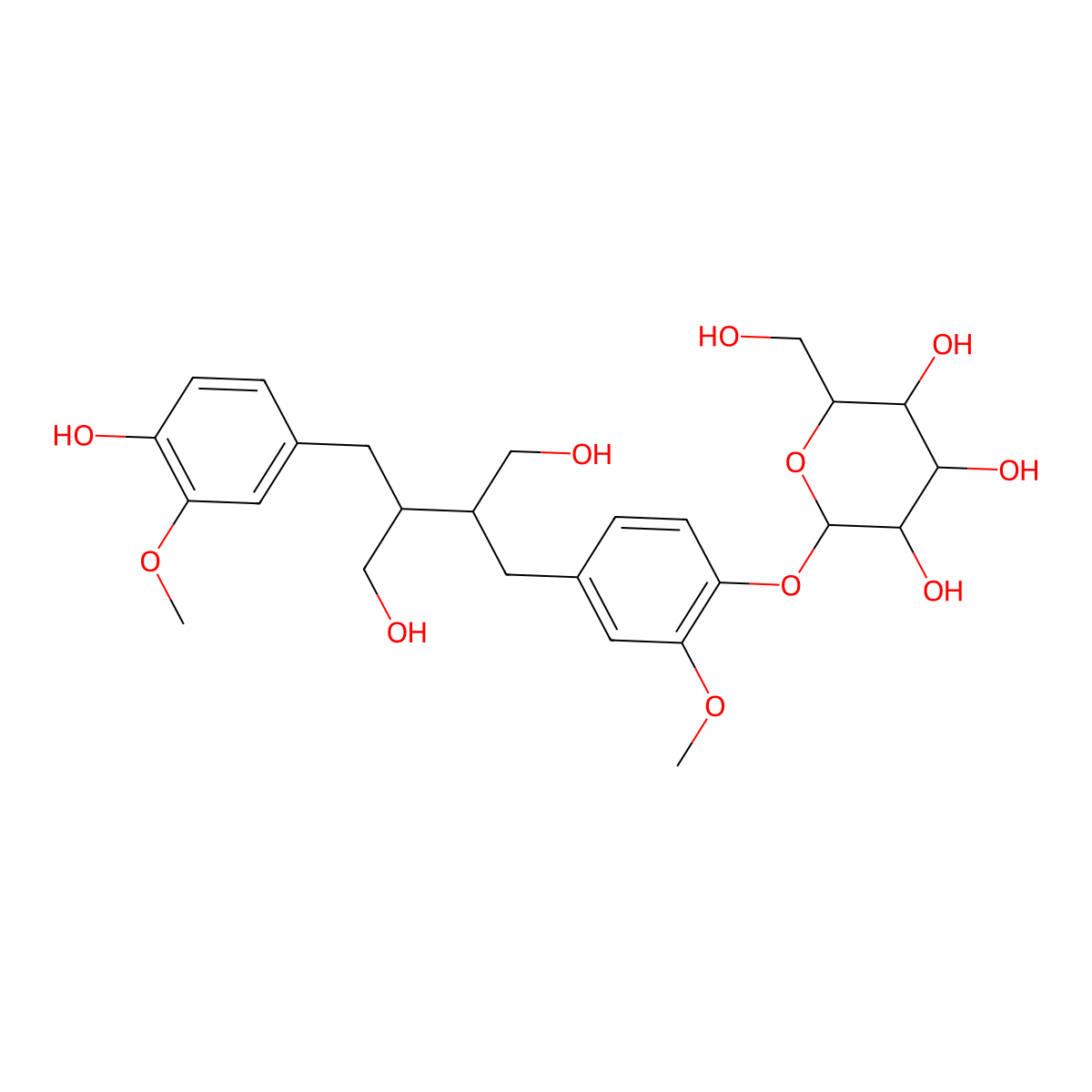 (2S,3R,4S,5S,6R)-2-[4-[(2R,3R)-4-hydroxy-3-[(4-hydroxy-3-methoxyphenyl)methyl]-2-(hydroxymethyl)butyl]-2-methoxyphenoxy]-6-(hydroxymethyl)oxane-3,4,5-triol molecular structure, CAS 129102-89-2