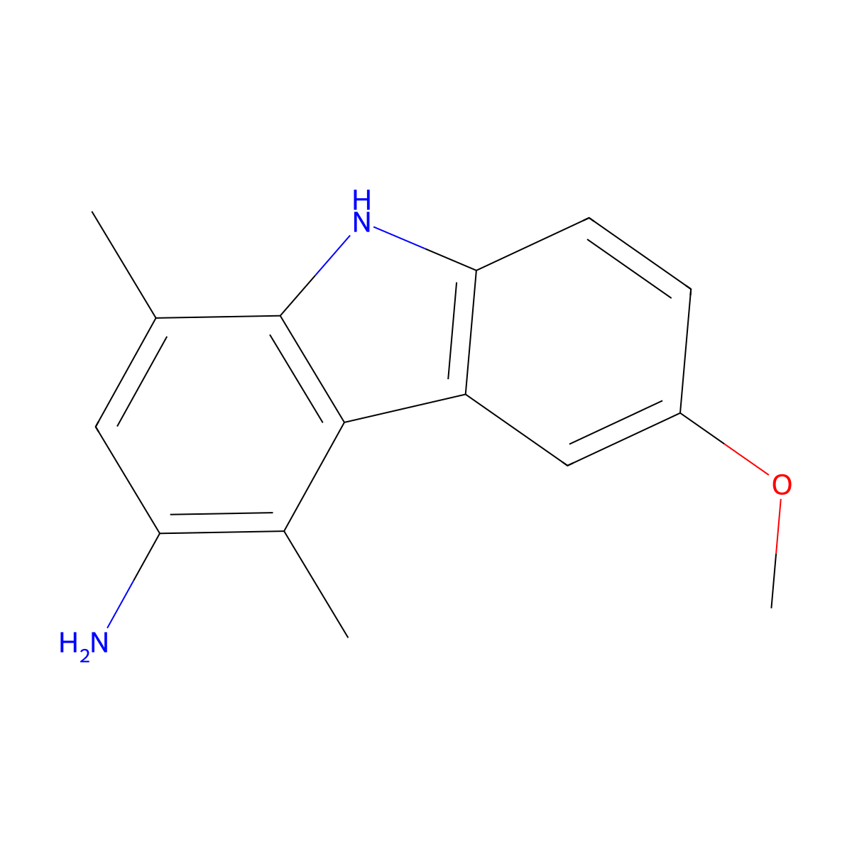 9H-Carbazol-3-amine, 1,4-dimethyl-6-methoxy- molecular structure, CAS 129117-54-0