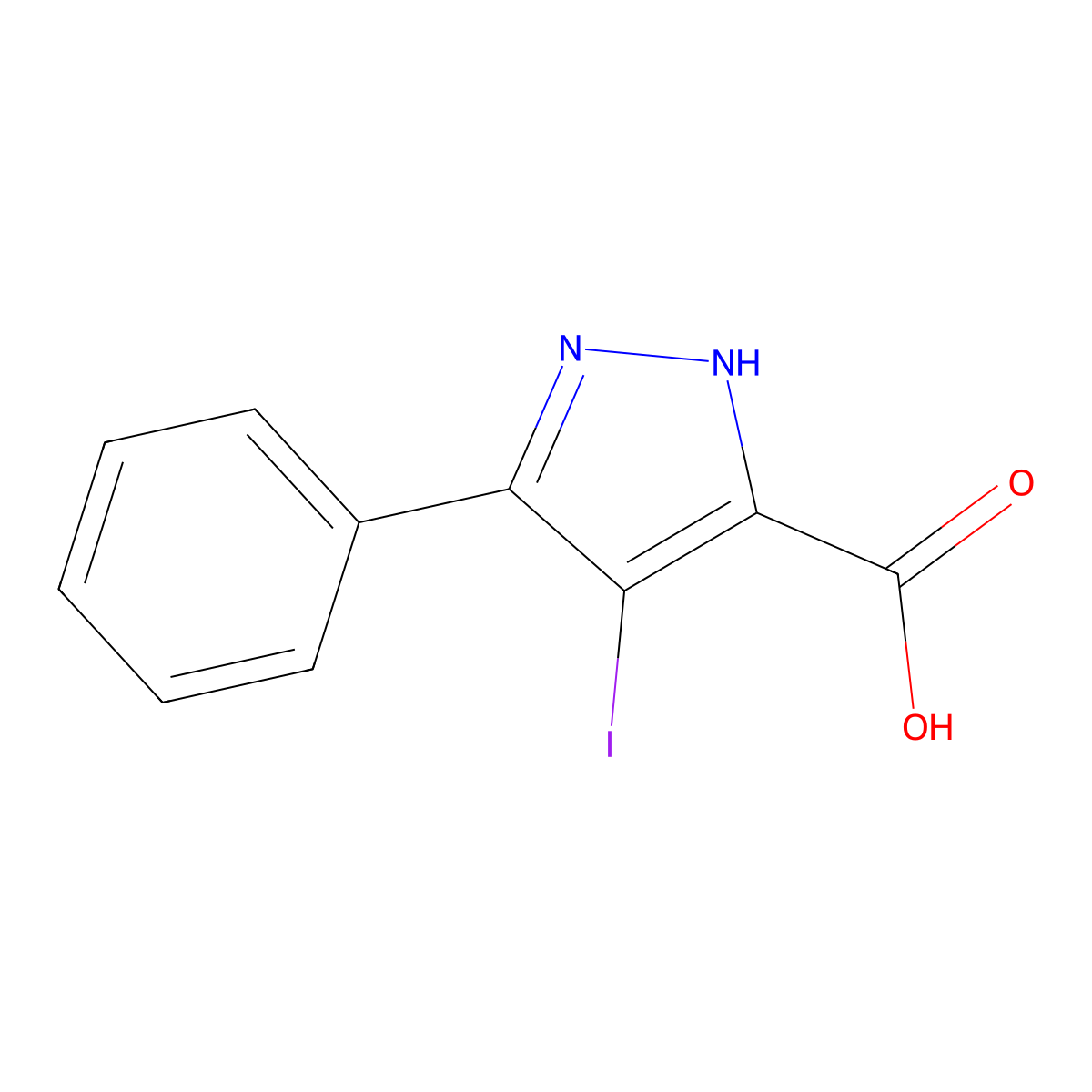4-iodo-3-phenyl-1H-pyrazole-5-carboxylic acid molecular structure, CAS 1291177-24-6