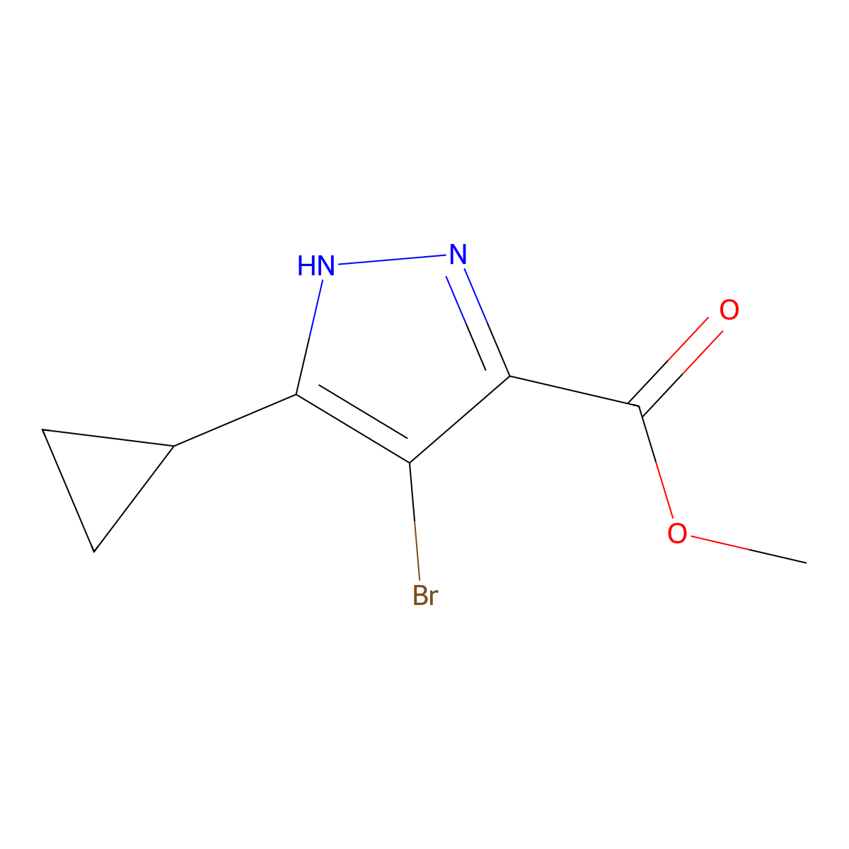 methyl 4-bromo-5-cyclopropyl-1H-pyrazole-3-carboxylate molecular structure, CAS 1291275-80-3