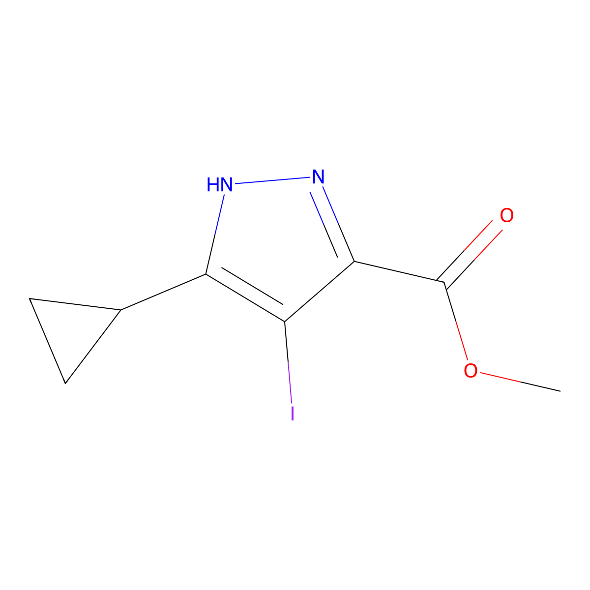 Methyl 3-cyclopropyl-4-iodo-1H-pyrazole-5-carboxylate molecular structure, CAS 1291275-81-4