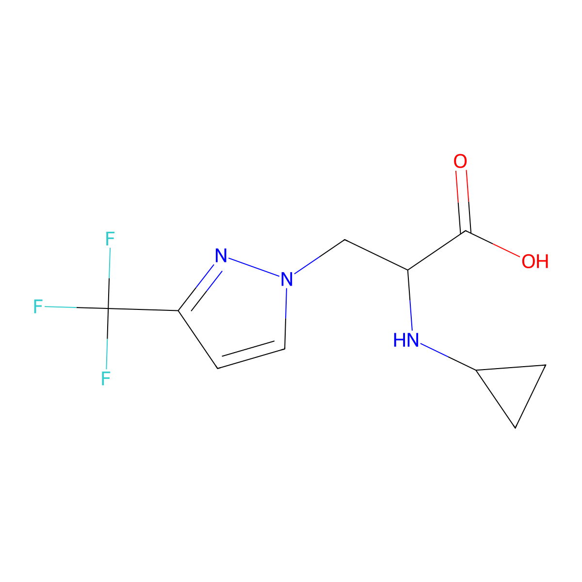 2-(cyclopropylamino)-3-[3-(trifluoromethyl)-1H-pyrazol-1-yl]propanoic acid molecular structure, CAS 1291287-24-5