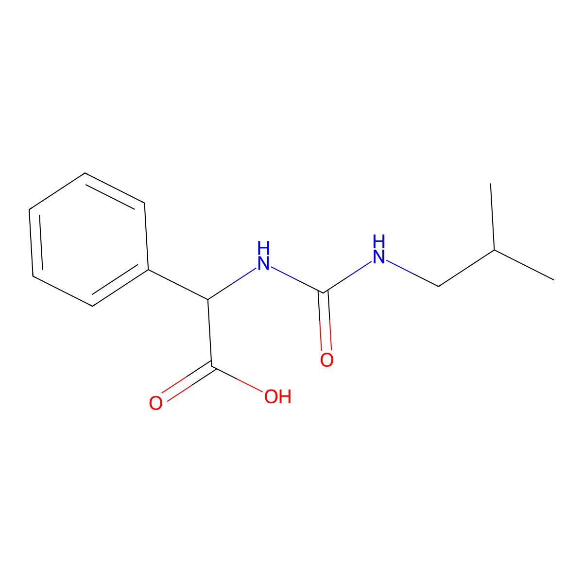 {[(2-Methylpropyl)carbamoyl]amino}(phenyl)acetic acid molecular structure, CAS 1291322-03-6