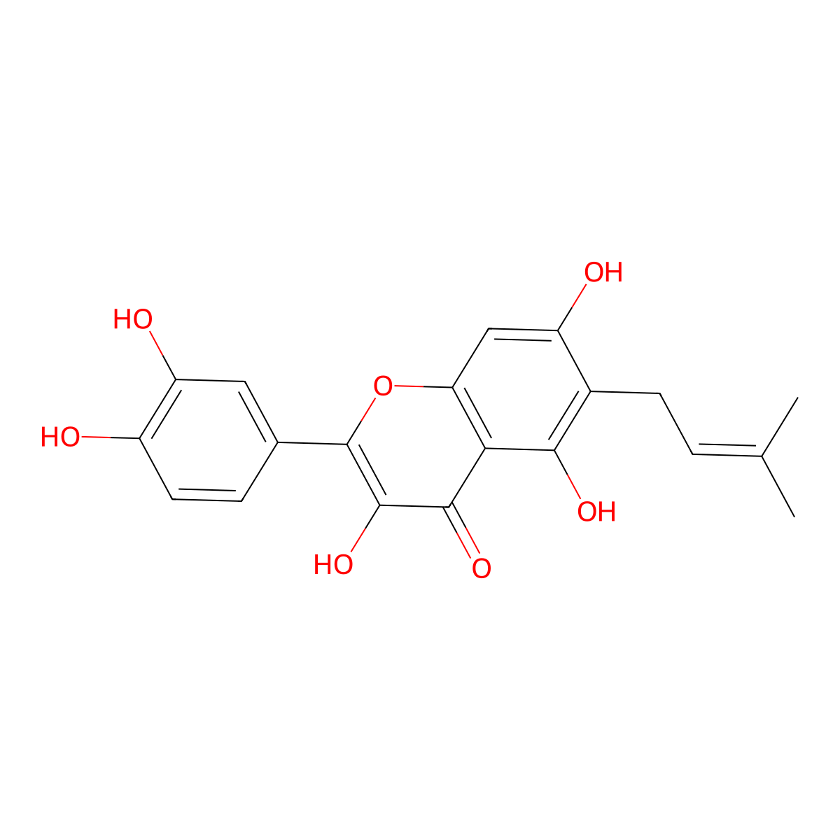 2-(3,4-Dihydroxyphenyl)-3,5,7-trihydroxy-6-(3-methyl-2-buten-1-yl)-4H-1-benzopyran-4-one molecular structure, CAS 129145-54-6