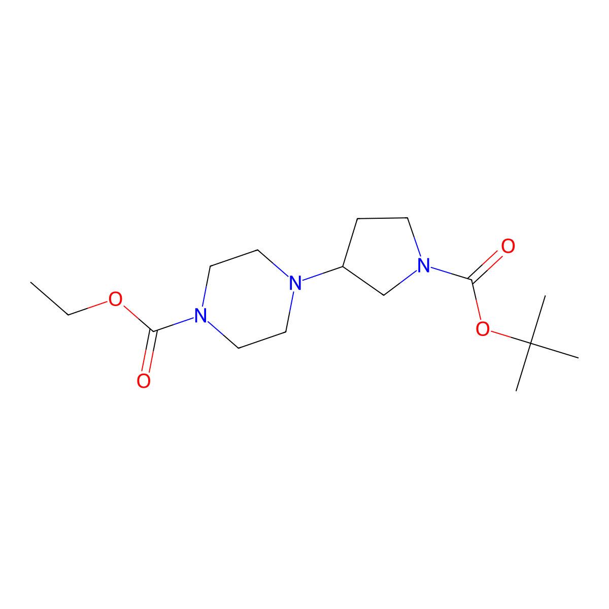 Ethyl 4-[1-(tert-butoxycarbonyl)pyrrolidin-3-yl]piperazine-1-carboxylate molecular structure, CAS 1291486-42-4