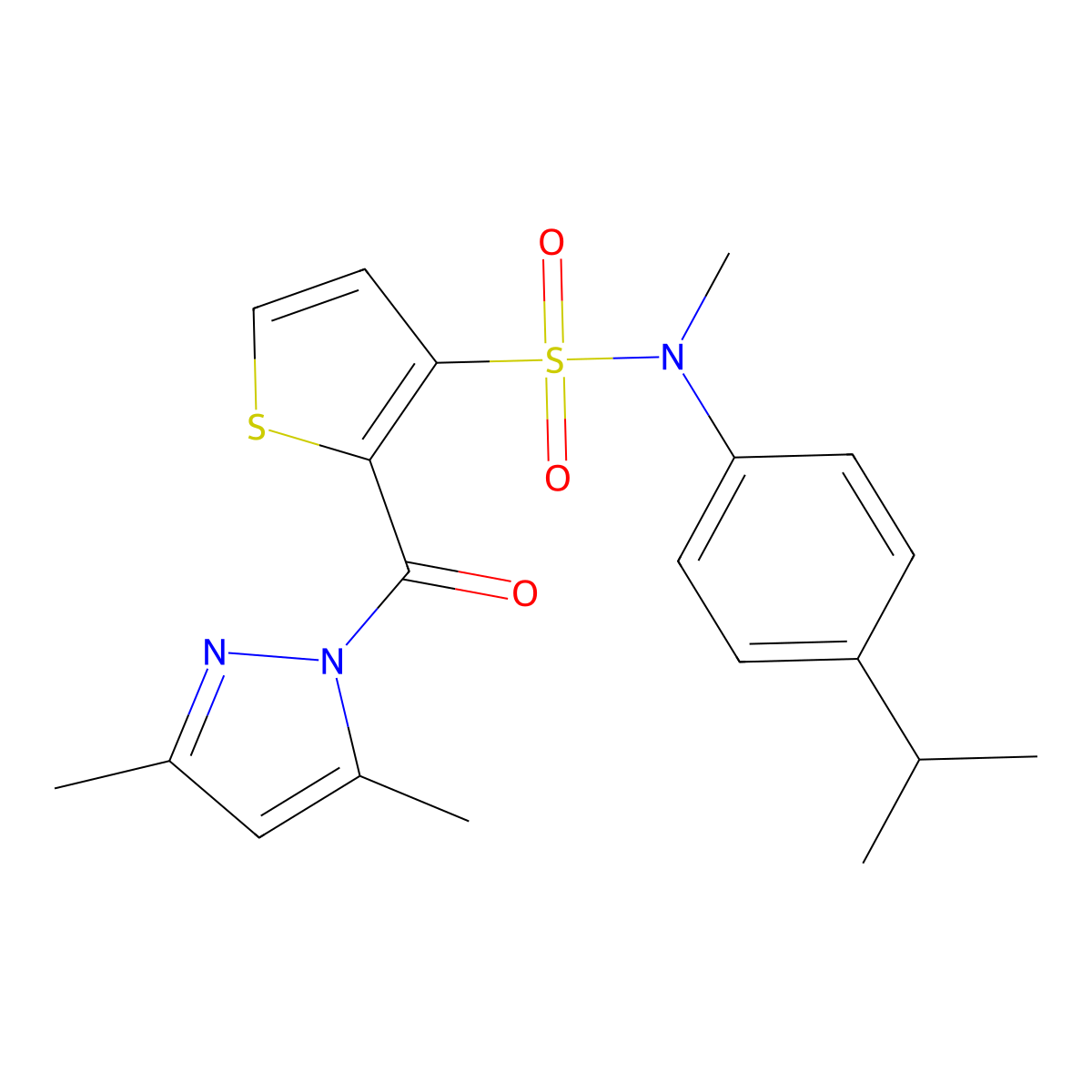 2-[(3,5-dimethyl-1H-pyrazol-1-yl)carbonyl]-N-methyl-N-[4-(propan-2-yl)phenyl]thiophene-3-sulfonamide molecular structure, CAS 1291486-51-5