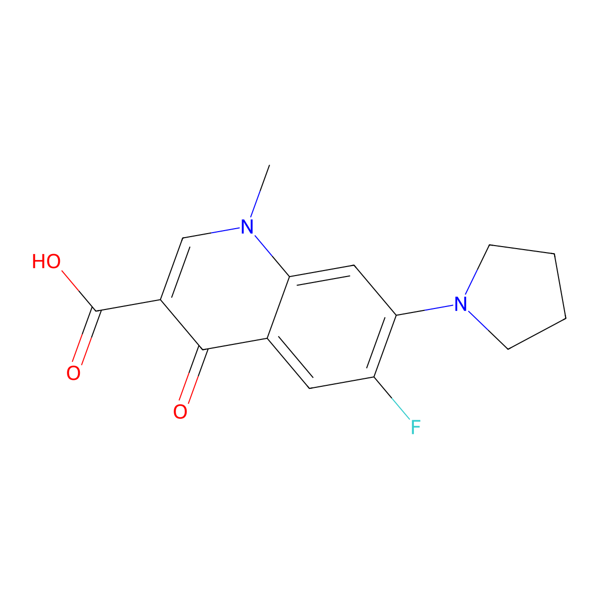 6-Fluoro-1-methyl-4-oxo-7-(pyrrolidin-1-yl)-1,4-dihydroquinoline-3-carboxylic acid molecular structure, CAS 1291486-62-8
